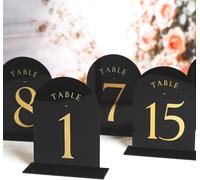 JuanNest Números De Mesa De Boda De Arco Esmerilado con Soportes del 1 Al 15/30/50/100, Letreros Y Soportes Acrílicos De 5 X 7 Pulgadas, Centro De Mesa,Recepción,Decoración,Cafés 1-15