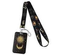 juanooo Cordón de identificación negro con tarjetero, correa para el cuello para hombres, mujeres, niñas, estudiantes, profesores, niños, para llaves, portafolios, insignia, 49 x 2,5 cm (luna sol)