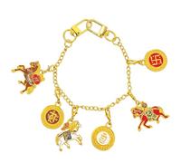 Juanxian Abalorio triple para bolsa de caballo, amuletos de victoria, éxito y riqueza, caballos rojos, blancos y marrones con símbolos W5786, 25cm