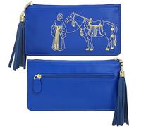 Juanxian Tribute Horse Wealth - Cartera roja para dinero Feng Shui con diseño de Dios de la riqueza, tarjetero RFID delgado y plegable para hombre, regalo para abundancia y éxito, Blue
