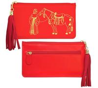 Juanxian Tribute Horse Wealth - Cartera roja para dinero Feng Shui con diseño de Dios de la riqueza, tarjetero RFID delgado y plegable para hombre, regalo para abundancia y éxito, Red