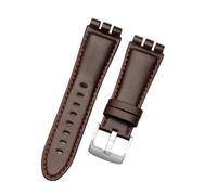 JUANZD 2 3 mm Barche de cuero de ternero Barda de acero compatible con Swatch Ironía YOS440 449 448 401G Mira el hombre de la pulsera de la banda for la banda for la correa(B Dark brown,23mm silver cl