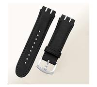 JUANZD 2 3 mm Barche de cuero de ternero Barda de acero compatible con Swatch Ironía YOS440 449 448 401G Mira el hombre de la pulsera de la banda for la banda for la correa(B Black,23mm black clasp)