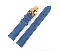 JUANZD Banda de reloj de cuero 18 mm 20 mm 22 mm 24 mm Automatic Butterfly Butterfly Buckle Business Band Band Pulsera Accesorios de pulsera de pulsera(Blue-Gold Buckle,18mm)