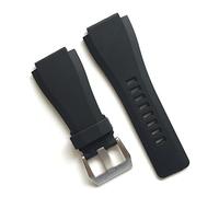 JUANZD Banda de reloj de goma de silicona negra de 34 x 24 mm a prueba de polvo compatible con la correa de los cuentos Ross BR-01 BR-03(With silver buckle)