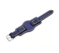 JUANZD Banda de reloj de pulsera for hombres hechas a mano retro 20 mm de 22 mm de 24 mm de cuero Reloj Pulsera amarilla azul negro color rojo rojo correa(Blue,18mm)