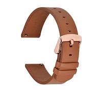JUANZD Bandas de reloj de cuero Compatibles con hombres Mujeres 18 mm 20 mm Coras de reemplazo de 22 mm Liberación rápida con hebilla inoxidable(Brown-Rose Buckle,22mm)