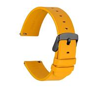 JUANZD Bandas de reloj de cuero Compatibles con hombres Mujeres 18 mm 20 mm Coras de reemplazo de 22 mm Liberación rápida con hebilla inoxidable(Yellow-Black Buckle,20mm)