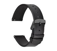 JUANZD Bandas de reloj de cuero Compatibles con hombres Mujeres 18 mm 20 mm Coras de reemplazo de 22 mm Liberación rápida con hebilla inoxidable(Black-Black Buckle,20mm)