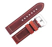 JUANZD Bandas de reloj de piel de vaca hechas a mano 22 mm 24 mm Mujeres Mujeres marrones Marrón rojo rojo Reloj Banda correa de acero inoxidable de acero inoxidable(Rosso,24mm)