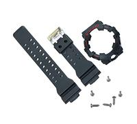 JUANZD Bisel de correa de reloj de resina suave compatible con GA700 GA-700SK GA710 GA735 Watchband Case Men Watch Band Case Pulsera de goma(Black-Red Word)