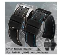 JUANZD Compatible con pulsera PAM441/01661, correa de reloj deportiva de cuero de 22mm, 24mm y 26mm, accesorios de correa de reloj negra y azul, pulseras(Black apricot silver,26mm)
