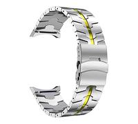 JUANZD Correa de acero inoxidable sin espacios compatible con Samsun-Galaxy Watch 4 Classic 46 mm 42 mm Band Watch 4 44 mm 40 mm Correa de metal Correas de reloj(Silver gold,Classic 42mm)