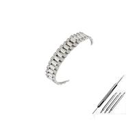JUANZD Correa de acero inoxidable sólido de tres cuentas for hombre de 13mm 17 20 21mm adecuada Compatible con la serie herramienta de entrega de hebilla plegable impermeable(Silver,13mm)