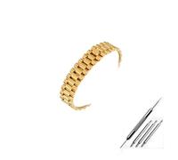 JUANZD Correa de acero inoxidable sólido de tres cuentas for hombre de 13mm 17 20 21mm adecuada Compatible con la serie herramienta de entrega de hebilla plegable impermeable(Golden,17mm)