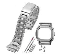 JUANZD Correa de acero inoxidable V4.0 compatible con G-shock GW-M5610 DW5600 G-5600 Correa y caja de reloj Bisel de acero macizo(Silver strap bezel,5600 series)