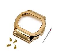 JUANZD Correa de acero inoxidable V4.0 compatible con G-shock GW-M5610 DW5600 G-5600 Correa y caja de reloj Bisel de acero macizo(Gold Bezel,5610 series)