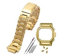 JUANZD Correa de acero inoxidable V4.0 compatible con G-shock GW-M5610 DW5600 G-5600 Correa y caja de reloj Bisel de acero macizo(Gold strap bezel,5600 series)