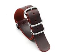 JUANZD Correa de cuero 20mm 22mm correa de reloj café negro rojo verde correa de reloj hebilla de anillos de acero inoxidable(Rosso,24mm)