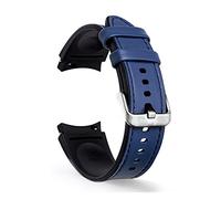 JUANZD Correa de reloj de 20 mm compatible con Watch 4, pulsera de 40 mm y 44 mm compatible con Galaxy Watch 4 Classic de 42 mm y 46 mm, correas de silicona y cuero for Watch4(Blue-Sliver,WATCH 4 40-4
