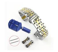 JUANZD Correa de reloj de acero inoxidable 2 en 1, rectas y curvadas, 12, 14, 15, 16, 17, 18, 19, 20, 21, 22, 23, 26 y 24mm, pulsera de repuesto negra for reloj(Silver Gold,19mm)