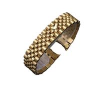 JUANZD Correa de reloj de acero inoxidable con arco sólido de 20 mm for la serie de lujo Jubilee, correa de reloj for hombres y mujeres, pulsera de negocios con extremo curvo(Gold-logo)