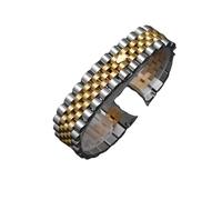 JUANZD Correa de reloj de acero inoxidable con arco sólido de 20 mm for la serie de lujo Jubilee, correa de reloj for hombres y mujeres, pulsera de negocios con extremo curvo(SilverGold-logo)