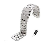 JUANZD Correa de reloj de acero inoxidable con extremo de orejeta de 24 * 16 mm Compatible con relojes de la serie G-SHOCK GST-B200 GST-B200D Correa for hombre Pulsera plateada y negra(Silver)