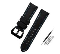 JUANZD Correa de reloj de cuero con textura de nailon, Compatible con PAM01661 | 441 Marina, correa de reloj, negro, azul, 22mm, 24mm, 26mm, accesorios for cinturón, pulseras(Black blue Black,24mm)