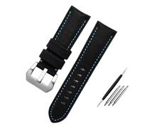 JUANZD Correa de reloj de cuero con textura de nailon, Compatible con PAM01661 | 441 Marina, correa de reloj, negro, azul, 22mm, 24mm, 26mm, accesorios for cinturón, pulseras(Black blue Silver,26mm)