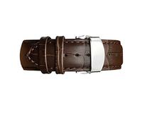 JUANZD Correa de reloj de cuero de 22 mm, 23 mm y 24 mm con extremo curvo de repuesto compatible con pulseras de piel de becerro con hebilla de acero tipo mariposa T035(3,23mm silver clasp)
