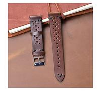 JUANZD Correa de reloj de cuero poroso Correa de reloj de 19 mm 20 mm 22 mm Correa de reloj transpirable con barras de liberación rápida(Brown bk line,19mm)