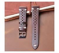 JUANZD Correa de reloj de cuero poroso Correa de reloj de 19 mm 20 mm 22 mm Correa de reloj transpirable con barras de liberación rápida(Brown wh line,18mm)
