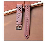 JUANZD Correa de reloj de cuero poroso Correa de reloj de 19 mm 20 mm 22 mm Correa de reloj transpirable con barras de liberación rápida(Red brown bk line,24mm)