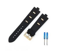 JUANZD Correa de reloj de goma adecuada Compatible con Bvlgar-cadena de reloj de silicona negra convexa for hombres y mujeres de 22mm y 24mm(Black -Gold,24mm)