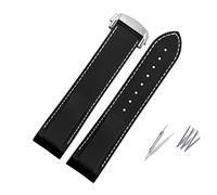 JUANZD Correa de reloj de goma con extremo curvado de 20mm y 22mm for Omega Seamaster 300 Hamilton Tudor Water Ghost, correa de reloj resistente al agua(Black white-silver,22mm)