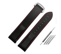 JUANZD Correa de reloj de goma con extremo curvado de 20mm y 22mm for Omega Seamaster 300 Hamilton Tudor Water Ghost, correa de reloj resistente al agua(Black red-silver,22mm)