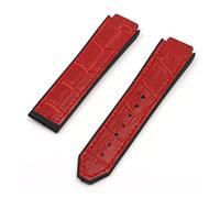 JUANZD Correa de reloj de goma de cuero de vaca convexo de 15 x 21 mm compatible con correa de reloj, cinturón impermeable, hebilla de mariposa de 18 mm, accesorios de reloj for mujer(Red strap,12)