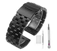 JUANZD Correa de reloj de metal de 5 filas, correas de pulsera de acero inoxidable, tornillos de repuesto, enlace de 20mm/22mm/24mm/26mm(Schwarz,24mm)