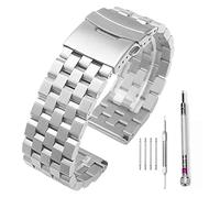 JUANZD Correa de reloj de metal de 5 filas, correas de pulsera de acero inoxidable, tornillos de repuesto, enlace de 20mm/22mm/24mm/26mm(2,22mm)