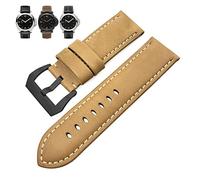 JUANZD Correa de reloj de piel de vacuno de 26 mm compatible con correa de reloj Radiomir con hebilla de acero inoxidable for pulseras de hombre(Yellow Black)