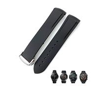 JUANZD Correa de reloj de silicona con extremo curvo de 20 mm, 19 mm, 21 mm y 22 mm compatible con correas GT 2 Galaxy Watch 3 y 4 Omega Seamaster(Black-silver,21mm)