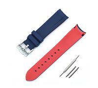 JUANZD Correa de reloj de silicona de doble color 20 mm 22 mm de extremo curvo a prueba de agua Reloj de goma Reemplazo compatible con accesorios de relojes Omega(Blue-Red,20mm)