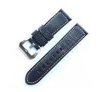 JUANZD Correa de reloj hecha a mano retro de 22 mm, 24 mm, 26 mm, color gris ahumado, de cuero Crazy Horse, reemplazable, compatible con PAM Panera, correa de reloj(With silver buckle,22mm)