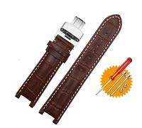 JUANZD Correa de reloj Leatehr 20 * 11mm 20 * 12mm 22 * 13mm Compatible con GC Guess Car-tier PASHA W3108/HPI004 correa de reloj pulsera con hebilla de mariposa(Brown White-silver,22mm-13mm)