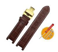 JUANZD Correa de reloj Leatehr 20 * 11mm 20 * 12mm 22 * 13mm Compatible con GC Guess Car-tier PASHA W3108/HPI004 correa de reloj pulsera con hebilla de mariposa(Brown White-gold,20mm-12mm)