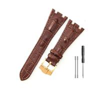 JUANZD Correa de silicona for reloj AP Aibi Royal Oak Series, accesorios de correa de reloj de cuero, pulsera masculina especial de doble muesca de 28mm(Brown-Golden-K13)