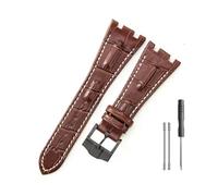 JUANZD Correa de silicona for reloj AP Aibi Royal Oak Series, accesorios de correa de reloj de cuero, pulsera masculina especial de doble muesca de 28mm(Brownwhite-Black-K13)