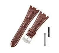 JUANZD Correa de silicona for reloj AP Aibi Royal Oak Series, accesorios de correa de reloj de cuero, pulsera masculina especial de doble muesca de 28mm(Brownwhite-Steel-K13)