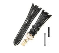 JUANZD Correa de silicona for reloj AP Aibi Royal Oak Series, accesorios de correa de reloj de cuero, pulsera masculina especial de doble muesca de 28mm(Black white-Gold-Z1)